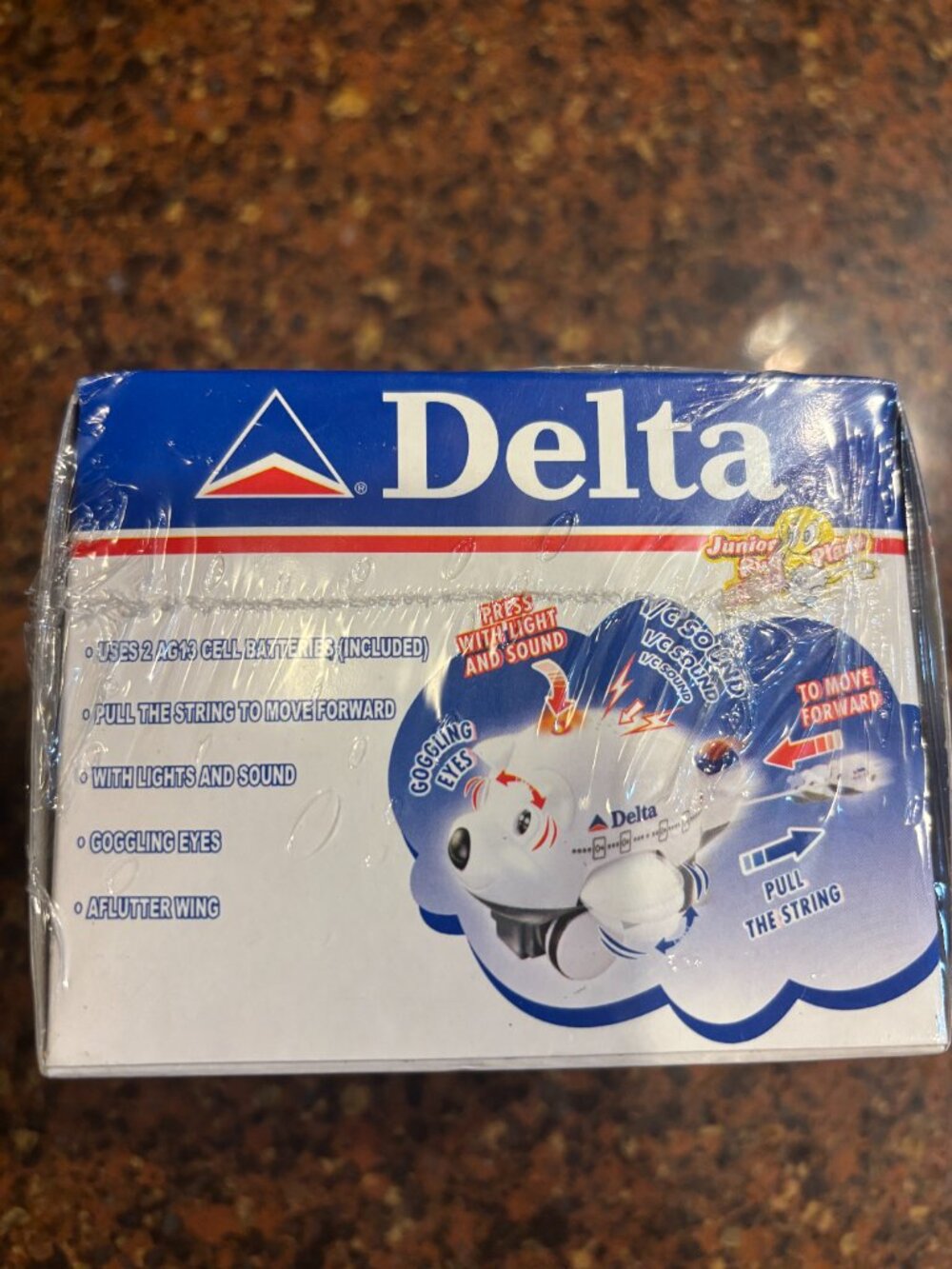 RARE Vintage Delta Airlines Junior Pull Along Plane Sealed in Box! Never Opened